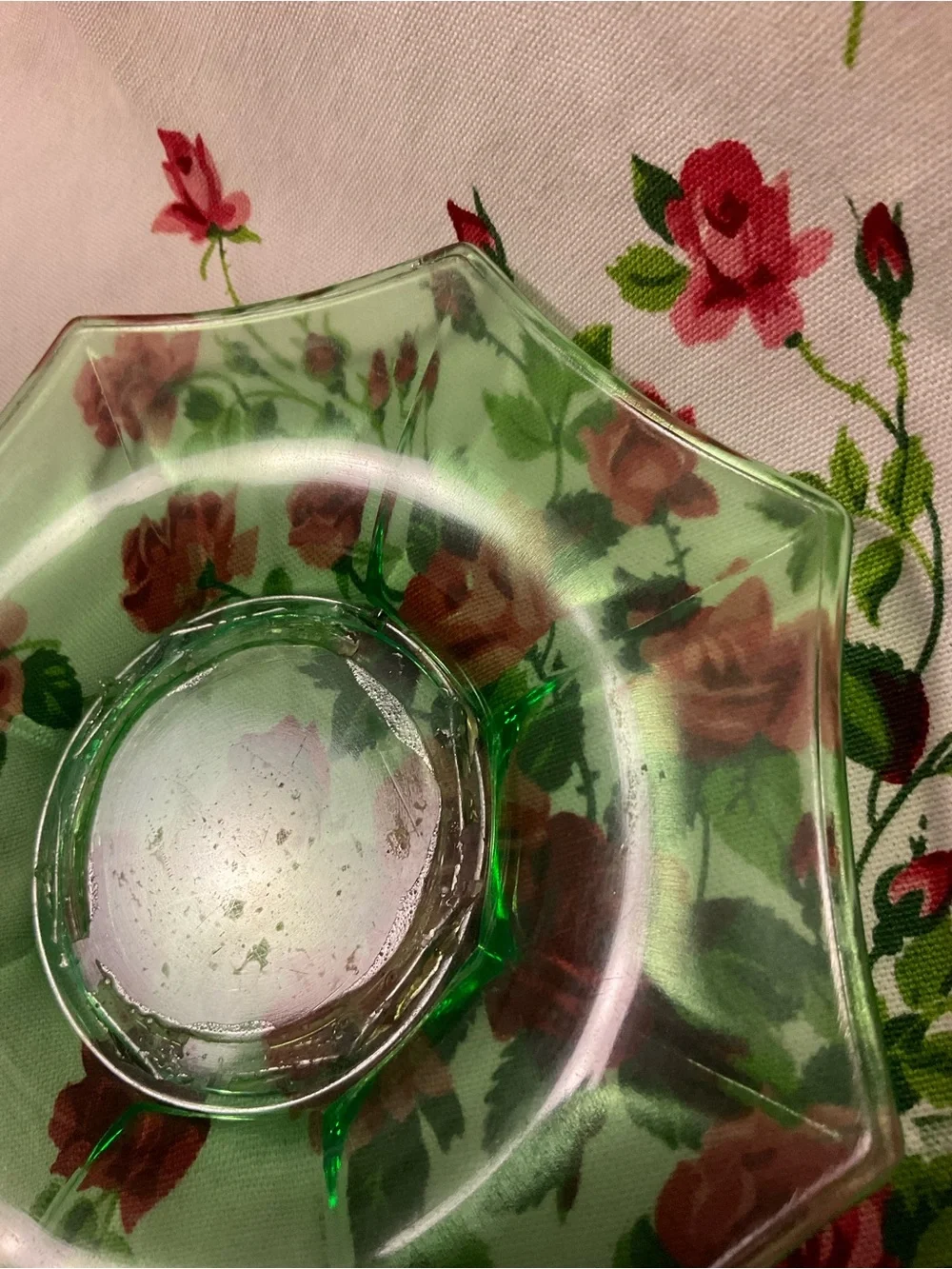 Vintage Uranium Vaseline Green Glass Bowl and saucer